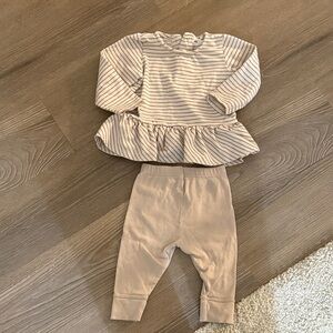 Baby girl beige outfit set with peplum shirt and pants